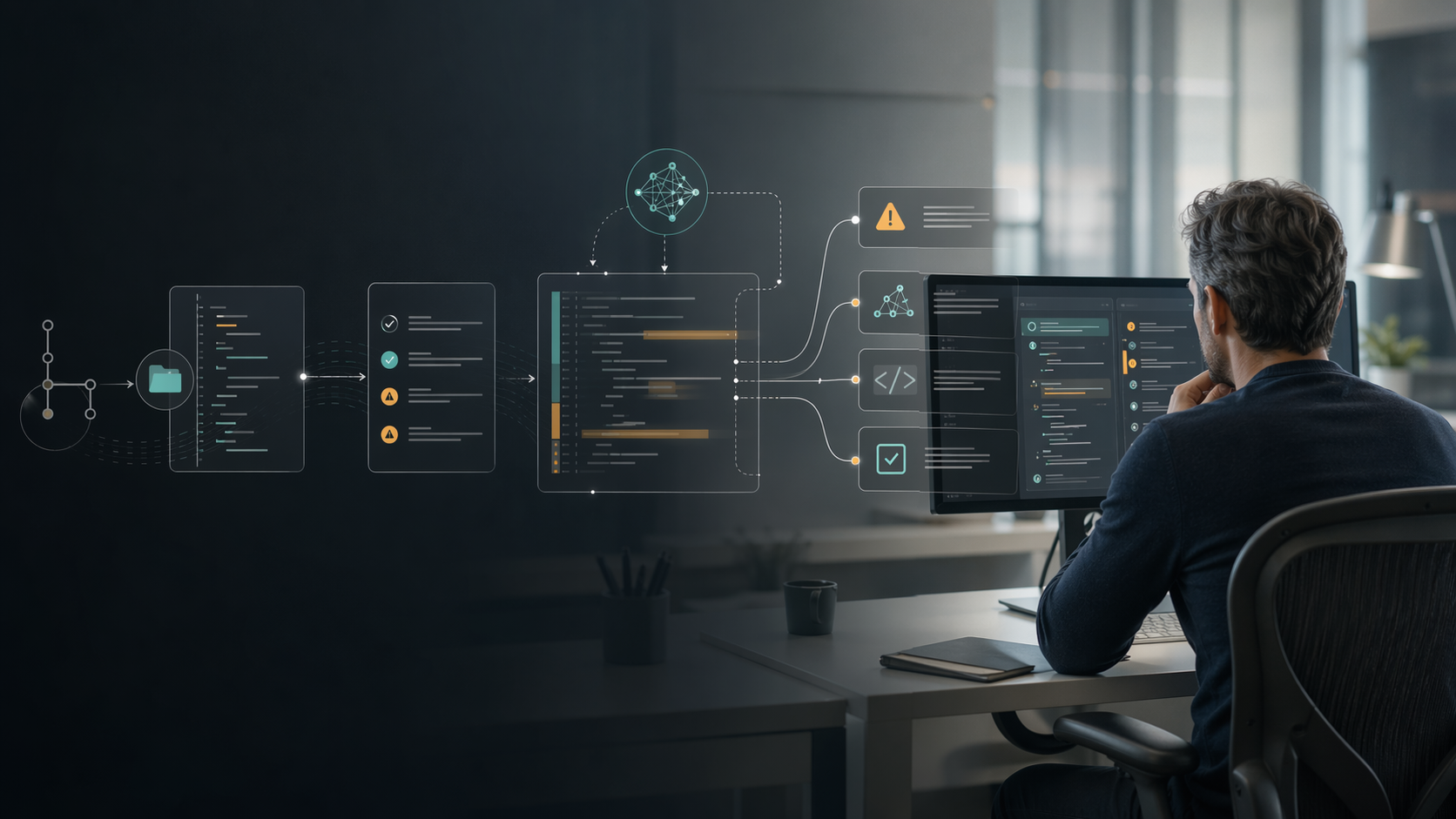 Illustration éditoriale de l'article Agents IA et code review : rendre la revue plus utile