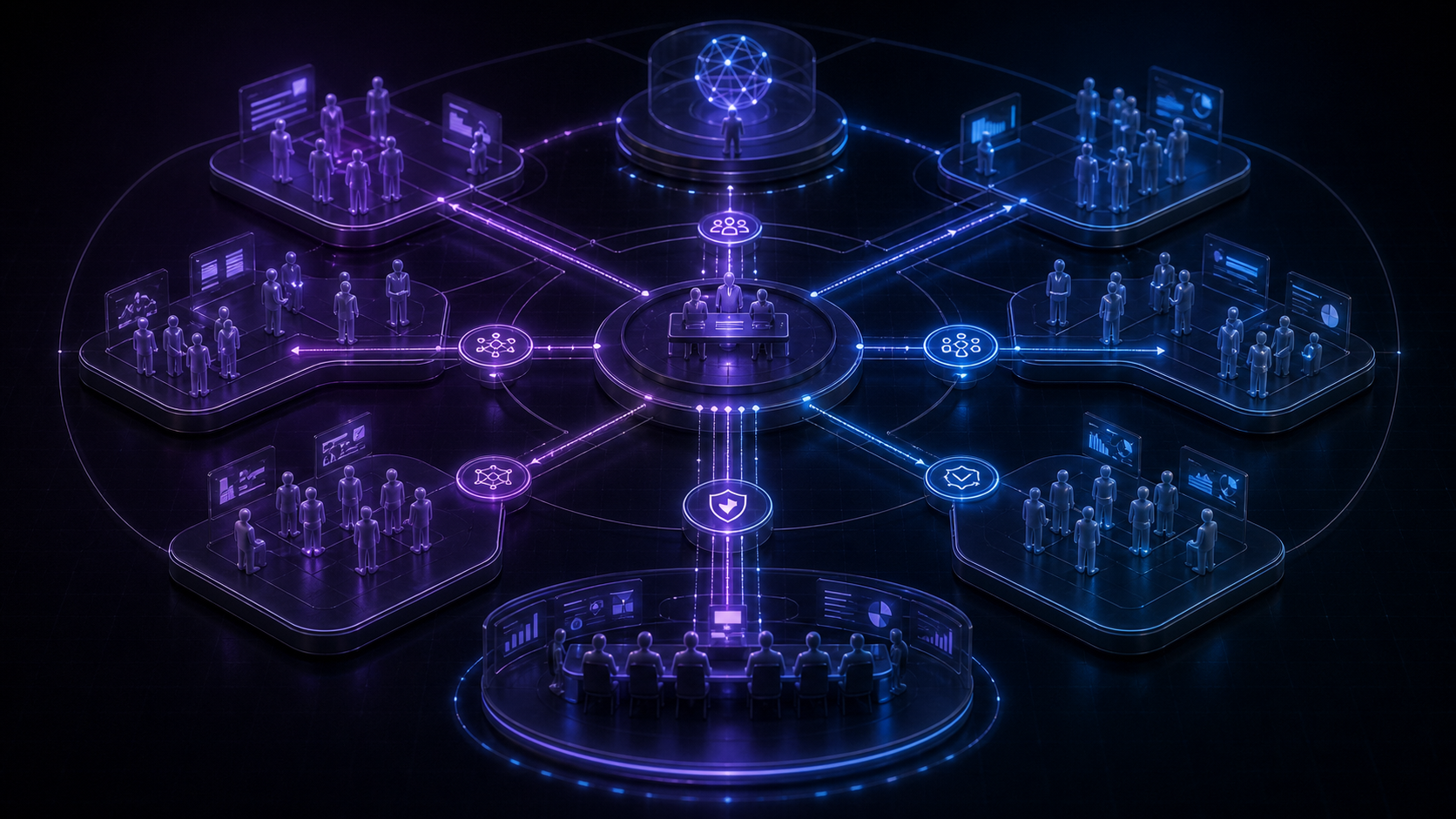 Illustration éditoriale de l'article Design d'une organisation augmentée par l'IA